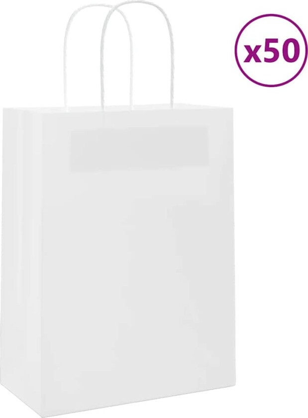 Kraftpapirposer 50 stk med håndtak hvit 21x11x28 cm