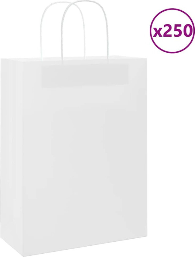 Kraftpapirposer 250 stk med håndtak hvit 26x12x35 cm
