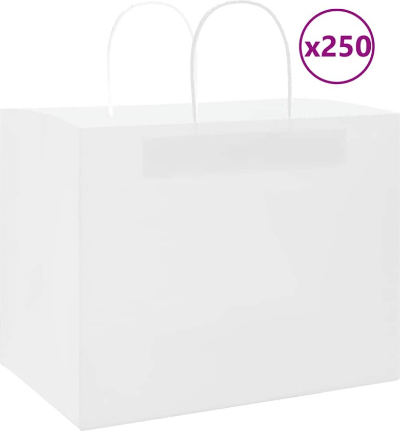 Kraftpapirposer 250 stk med håndtak hvit 32x22x24 cm