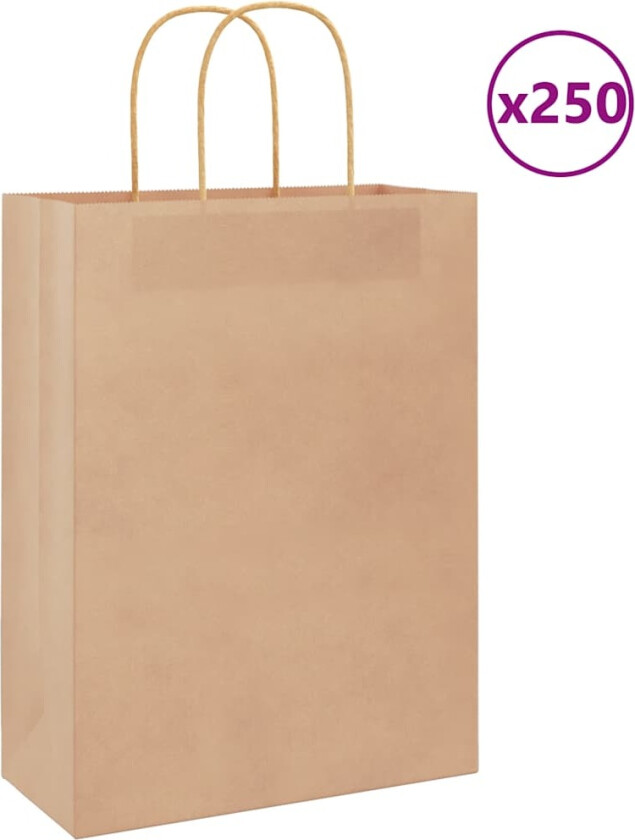 Kraftpapirposer 250 stk med håndtak brun 26x12x35 cm