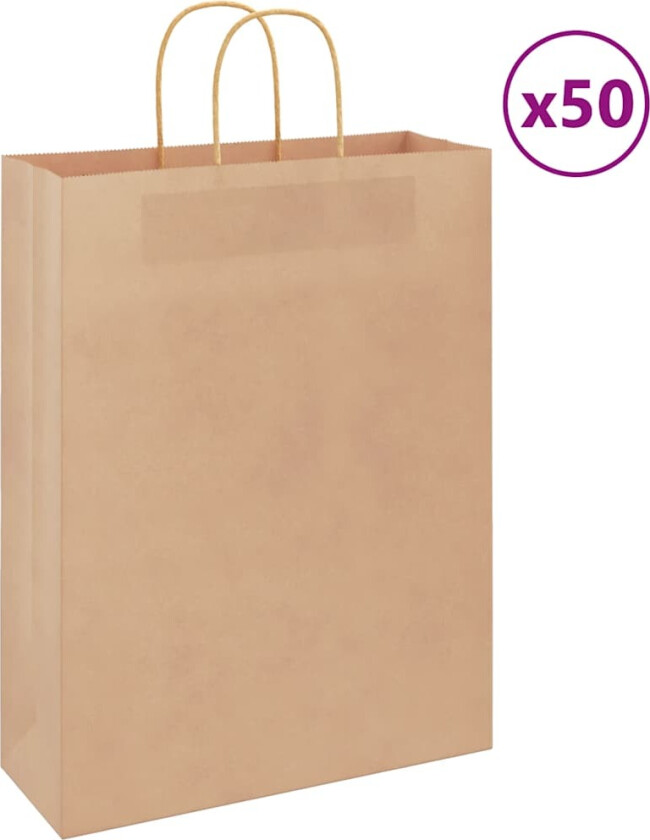 Kraftpapirposer 50 stk med håndtak brun 32x12x42 cm