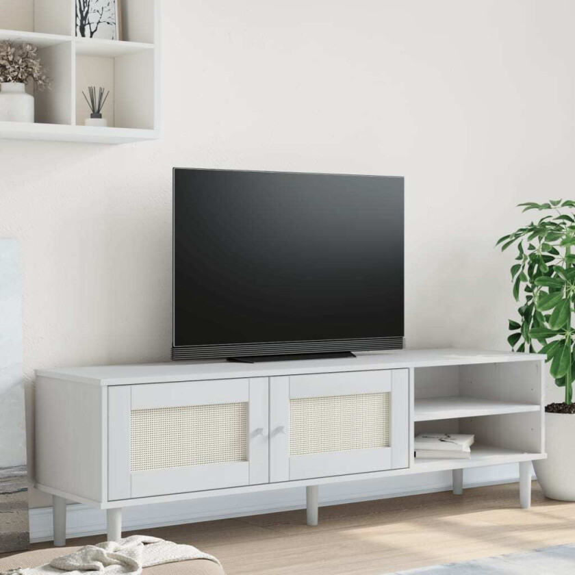 TV-benk SENJA rotting-utseende hvit 158x40x49 cm heltre furu