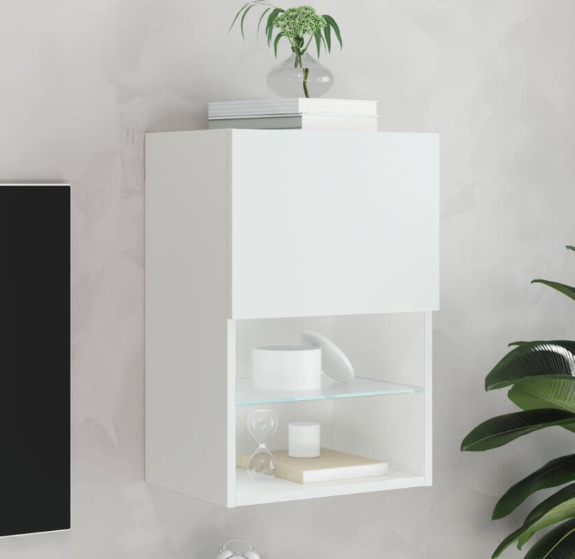 TV-benk med LED-lys hvit 40,5x30x60 cm