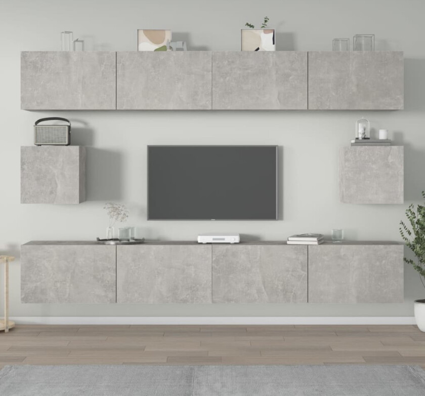 TV-skapsett 6 deler betonggrå konstruert tre