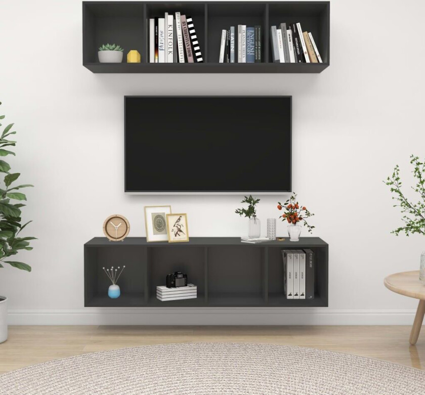 Vegghengte TV-benker 2 stk grå sponplate