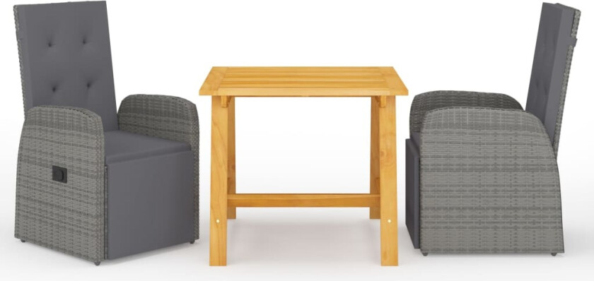 Utendørs spisestue med puter 3 deler grå polyrotting