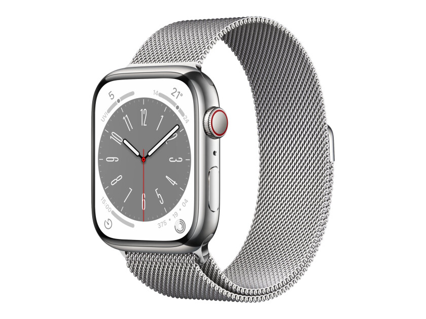 Watch Series 8 GPS + Cellular 45mm Silver Stainless Steel Case with Silver Milanese Loop