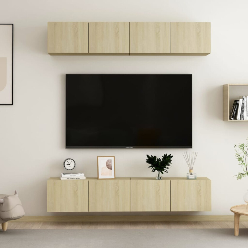 Bilde av TV-benker 4 stk hvit og sonoma eik 80x30x30 cm sponplate