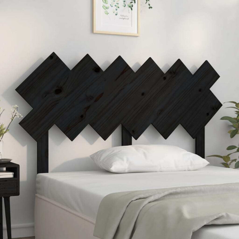 Sengegavl svart 132x3x81 cm heltre furu