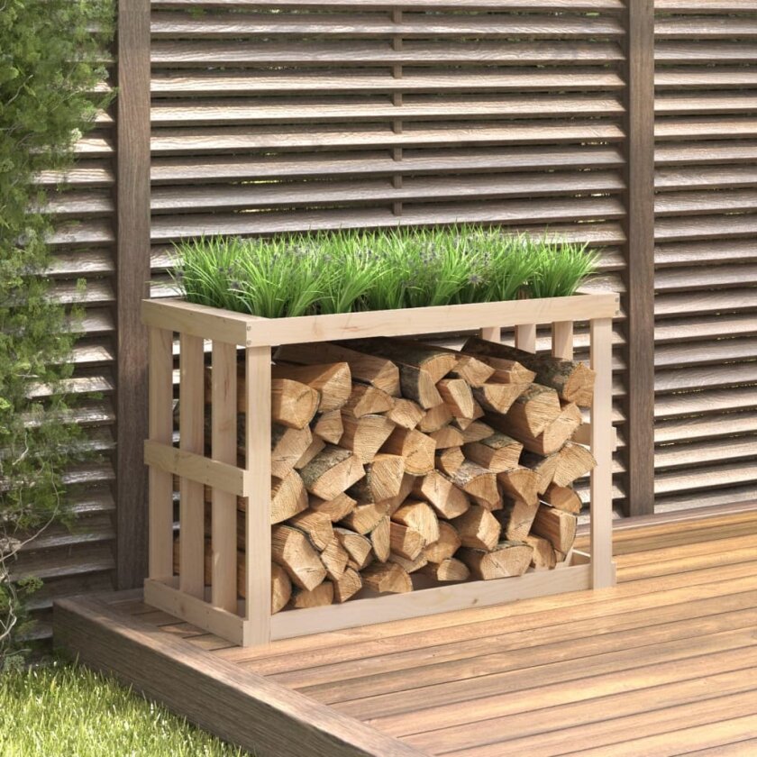 Utendørs vedstativ 108x52x74 cm heltre furu