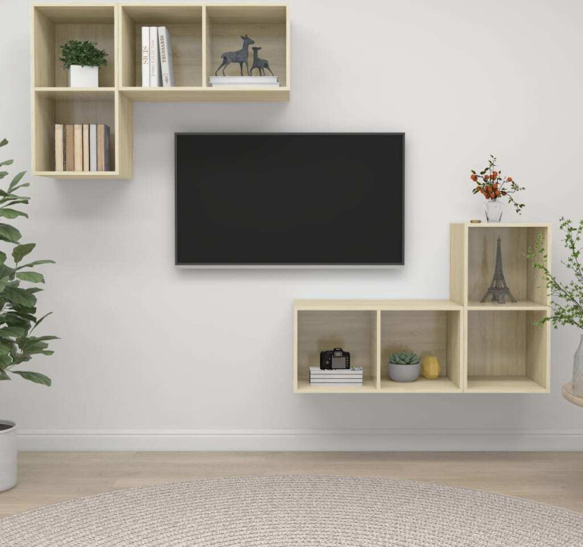Vegghengte TV-benker 4 stk sonoma eik sponplate