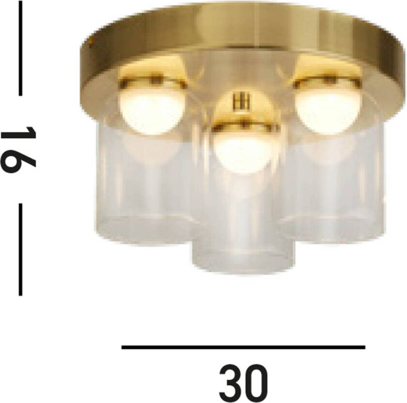 LED-taklampe Highball, messingfarget, IP44, glass