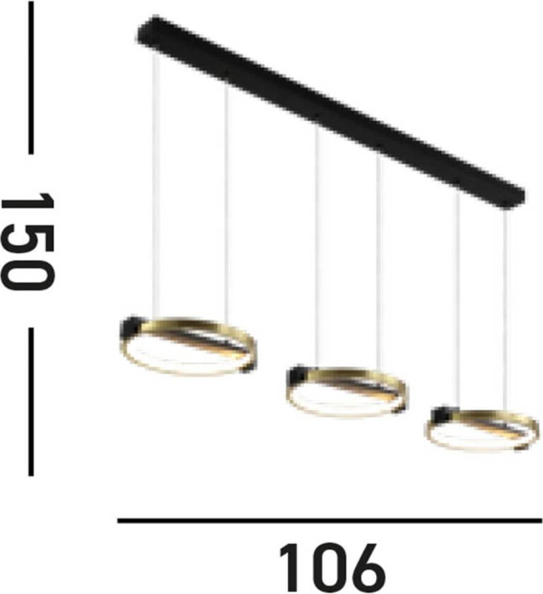 Aerial LED-hengelampe, 3 lyskilder, messing/svart, stål
