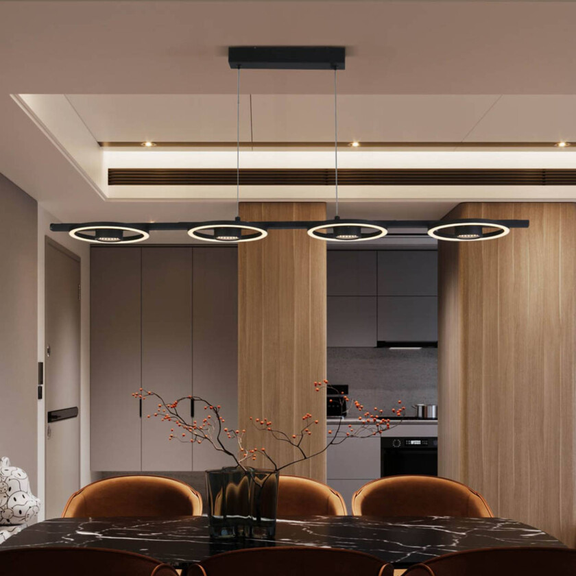 Space LED-hengelampe, 4 lyskilder, svart, metall