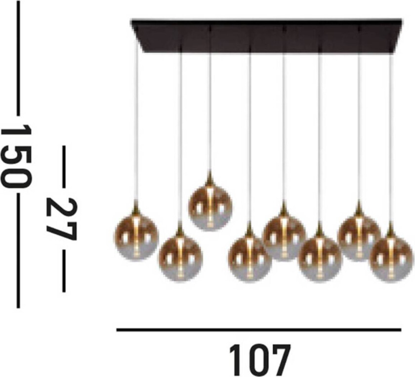 LED-hengelampe Alchemy, 8 lyskilder, svart, ravfarget, glass