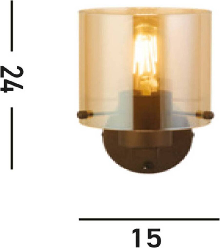 Vegglampe Sverige, mokka/amber, 1 lyskilde, stål, glass