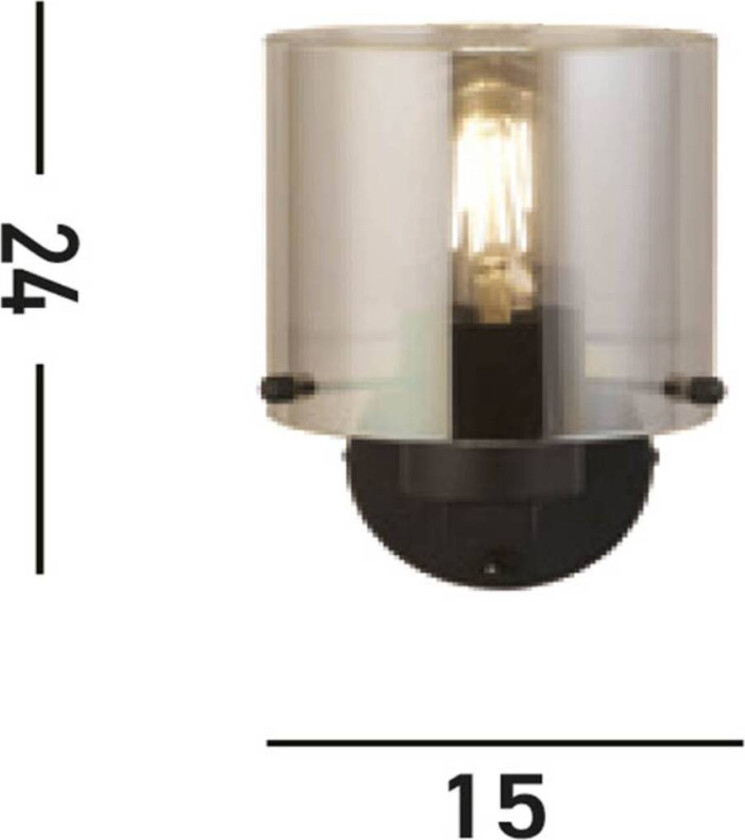 Vegglampe Sweden, svart/røykgrå, 1 lyskilde, stål, glass