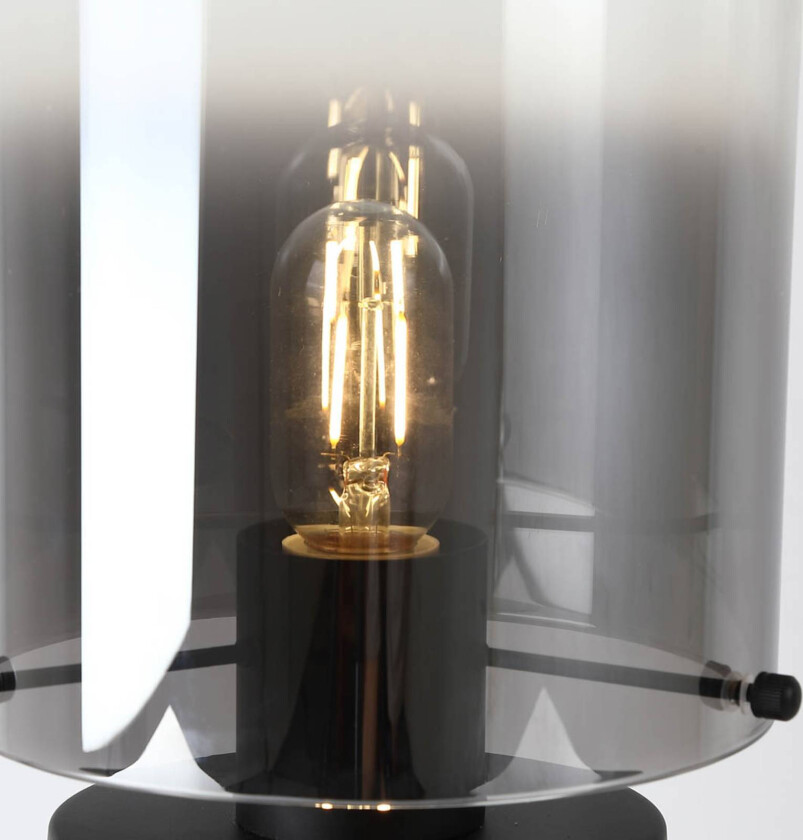 Sweden bordlampe, svart/røykgrå, stål, glass, E27
