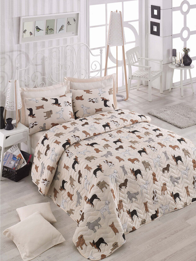 Eponj Home Sengeteppe Dobbelt 200x220+2 Putetrekk Quiltet - Krem/Multi