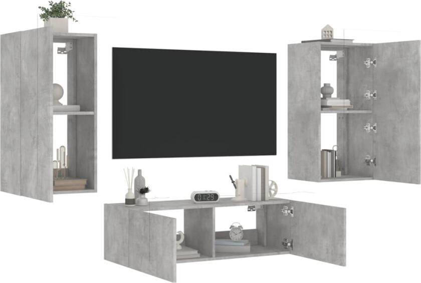 Vegghengte TV-benker med LED 3 stk betonggrå