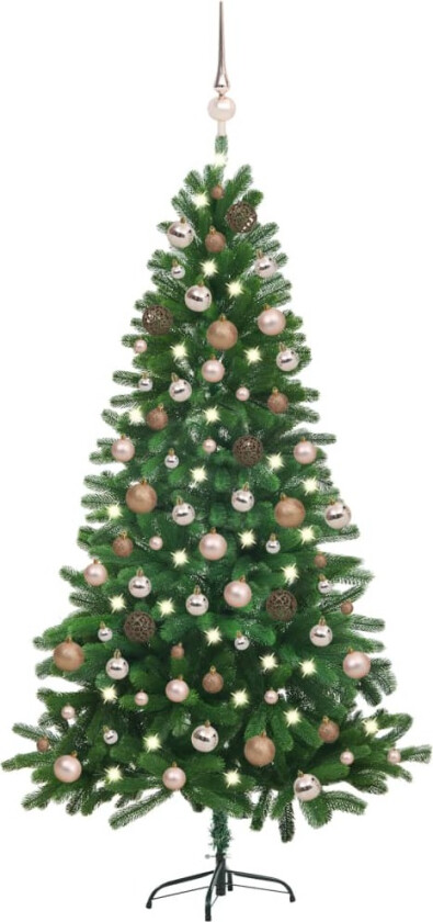 Forhåndsbelyst kunstig juletre med kulesett 180 cm grønn