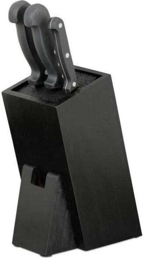Svart knivblokk med sugerør