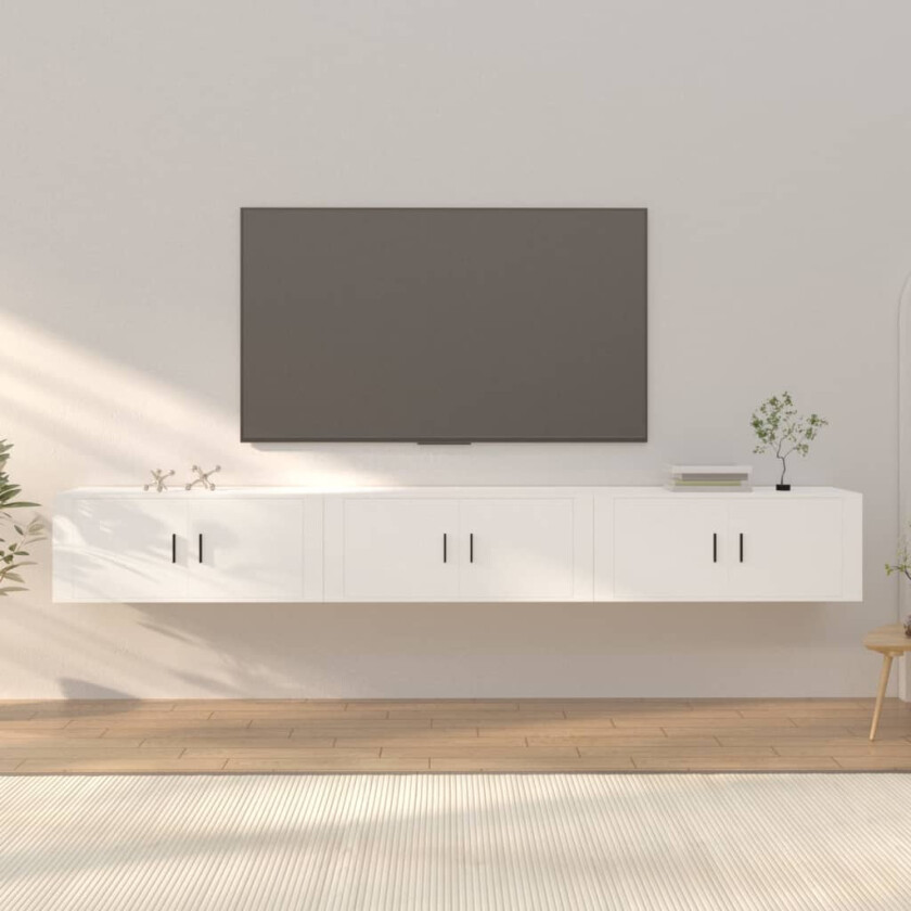 Vegghengte TV-benker 3 stk hvit 100x34,5x40 cm