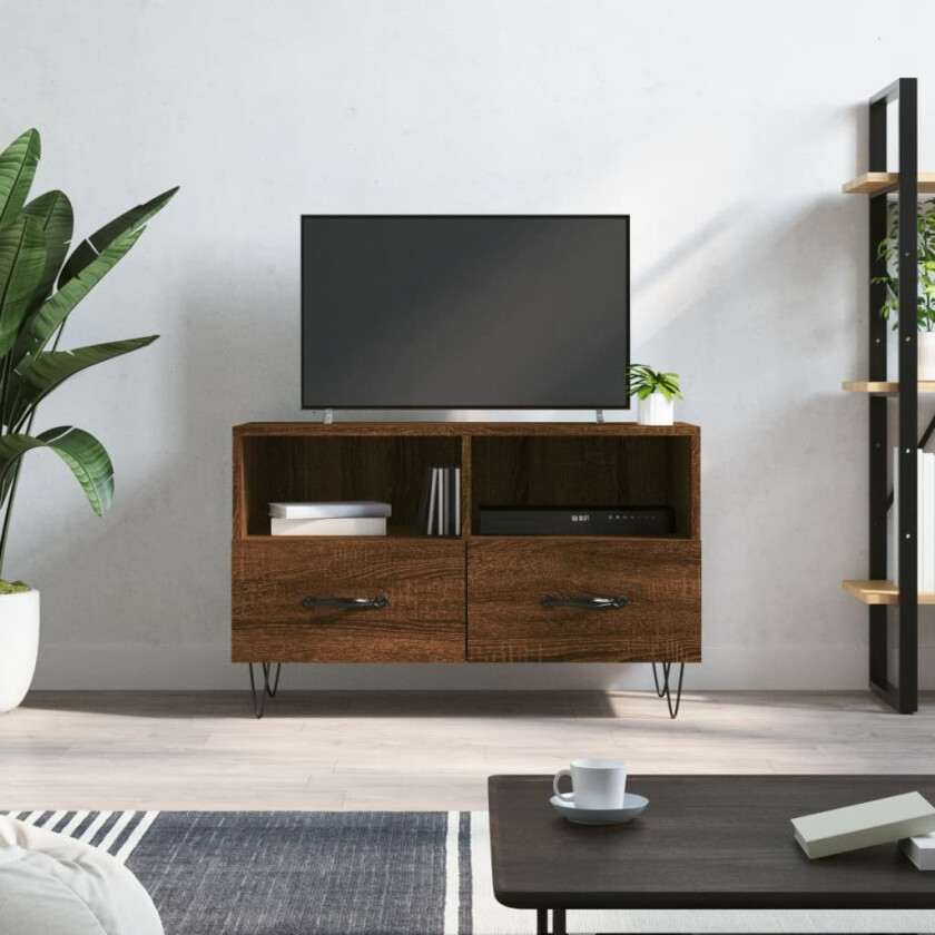 TV-benk brun eik 80x36x50 cm konstruert tre