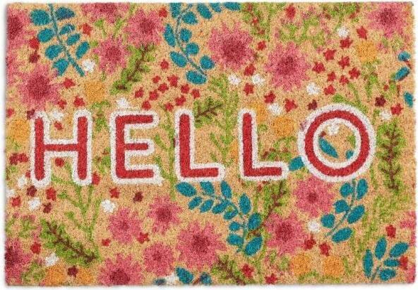 Dørmatte kokosfiber "Hello" med blomster