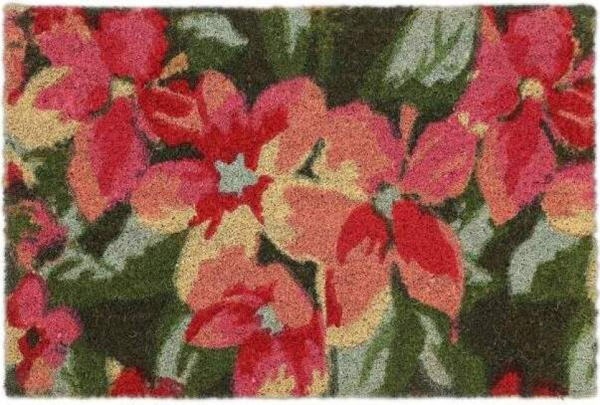Kokosfiber dørmatte med blomstermotiv