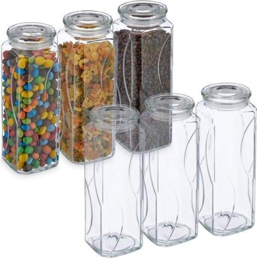 sett med 6 oppbevaringsglass med lokk 1650 ml
