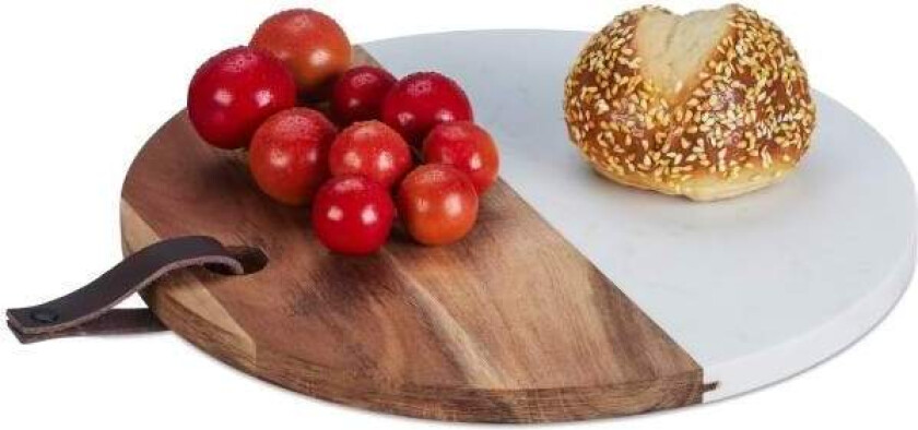 Rundt skjærebrett i tre og marmor