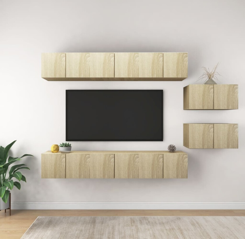 TV-benksett 8 deler sonoma eik sponplate