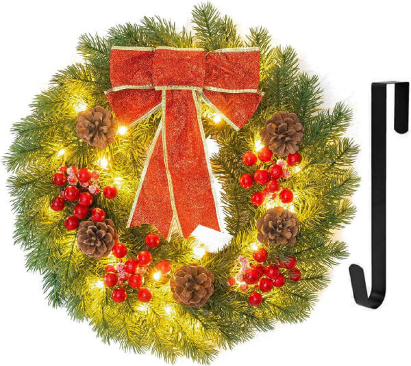 Forhåndsopplyst Kunstig Julekrans, 40 LED 16 Tommer Gran