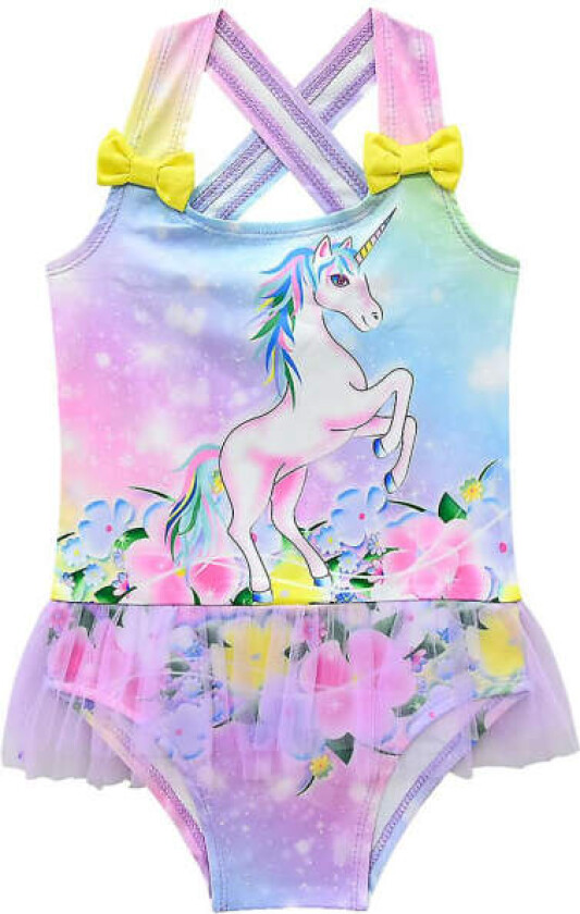 1 stk. Tegneserie Enhjørning Trykt Badedrakt Sommer Nydelig Fargerik Trykt Badetøy Liten Jente En-delt Badedrakt Stilig Svømming Strandklær For Jente Slitasje