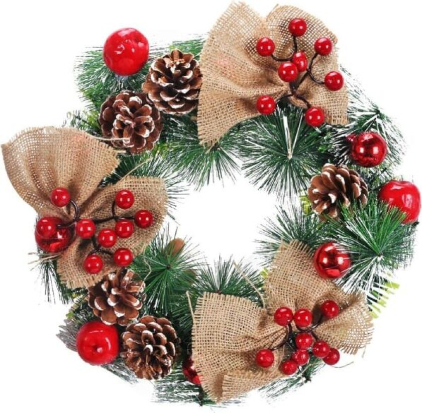 Julekrans Dør med Furukongler og Bær Julekrans for Utendørs og Innendørs Dekorasjon Gran Dør Peis-32cm