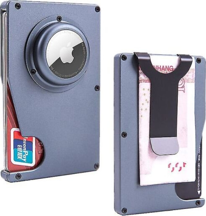 Airtag-lommebok for menn, slank minimalistisk RFID-blokkerende metallombok, kortholder med pengesklips