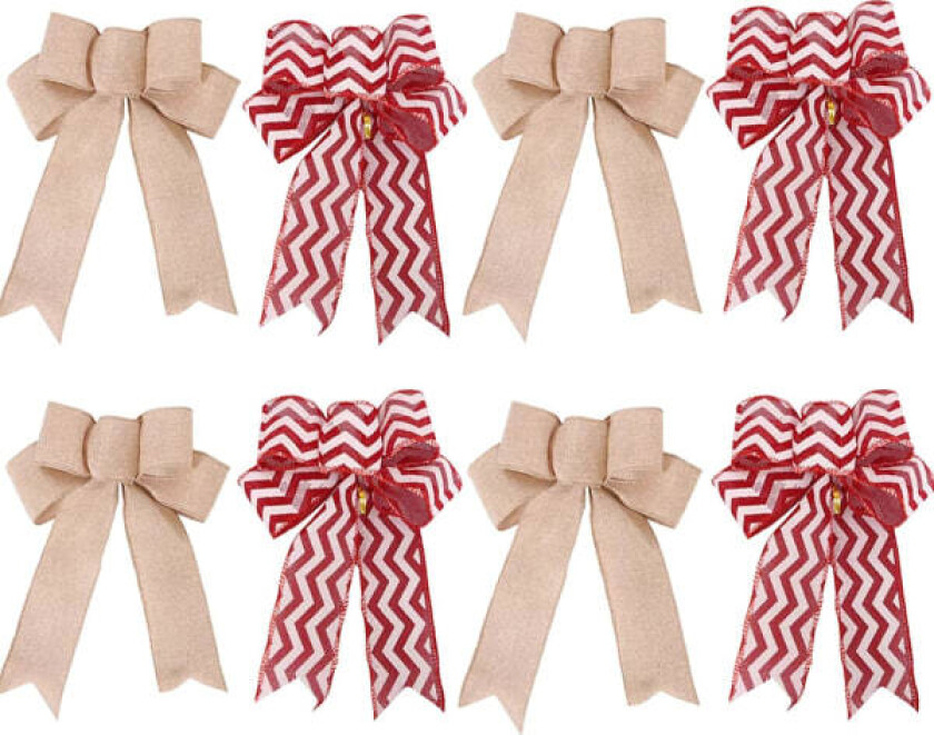 Pakke med 8 sløyfer julepynt, store julesløyfer røde juletrepynt sløyfer til juletre julekrans gavebånd