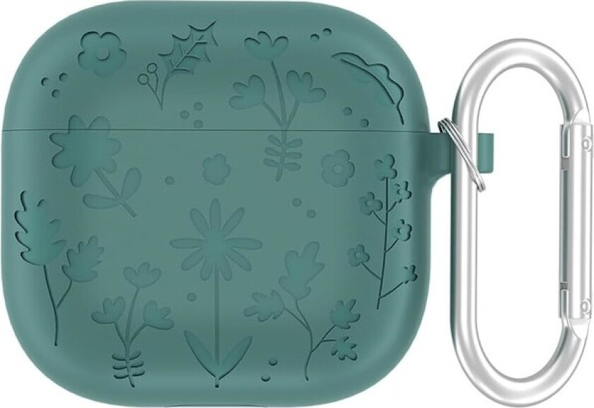 AirPods 4 (2024) Silikonetui, Mørkegrønn, Rippesikker, Full Beskyttelse, med Karabinkrok, Hodetelefondeksel Mörkgrön