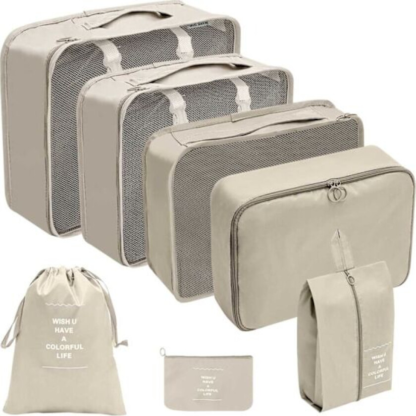 Reisearrangør Pakkekuber til koffert 7 stk Veskeinnlegg Beige beige