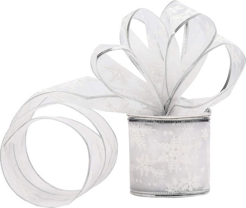 Sølv Organza Gavebånd - 10m x 6.3cm Rød Kablet Julebånd med Paljetter og Snøflak for Juledekorasjon - Brede Bånd for Jul