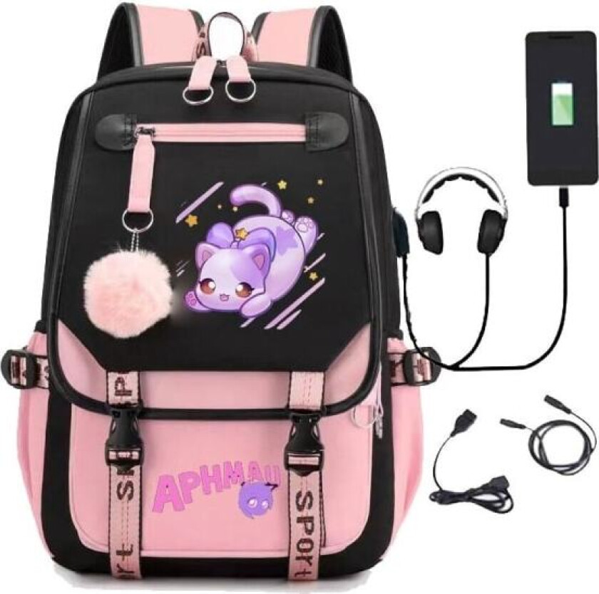 Aphmau ryggsekk barn ryggsekker ryggsekk med USB-uttak 1st
