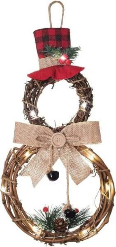 Opplyst julekrans med nisselue og sløyfe