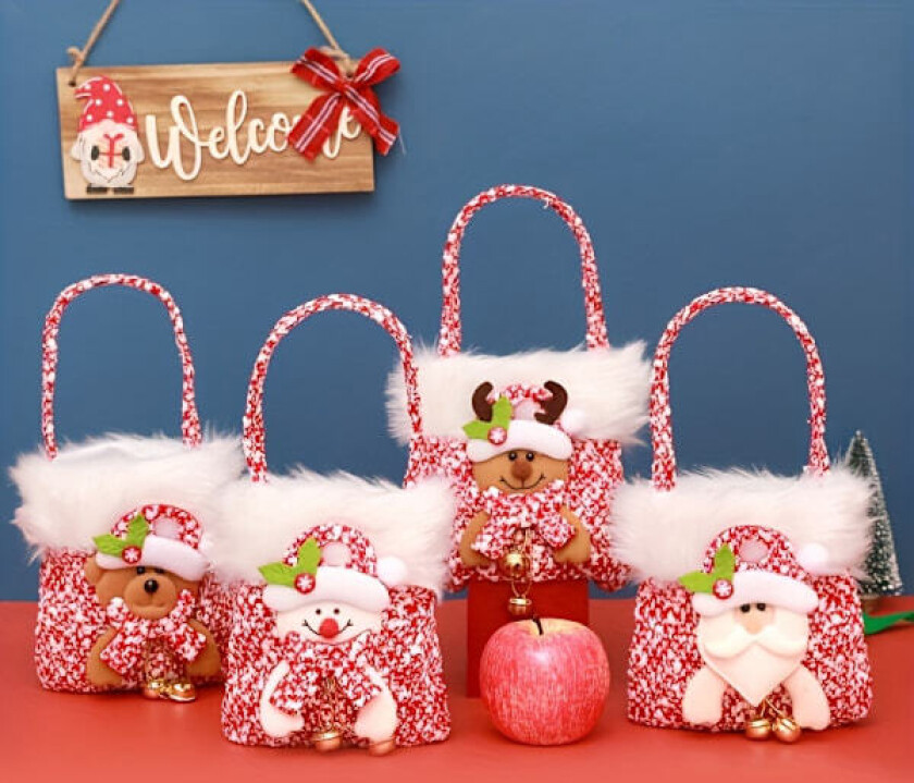 REMAKE 4-pakks gaveposer, julegavepose, godteripose, julegavepose for epler, gavepose for julepynt (YJD)