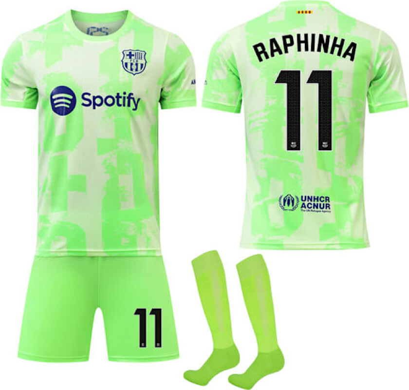 Barcelona Borte Fotballdrakt Barn og Voksen 2024-2025 med Strømper Nr. 11 Raphinha L
