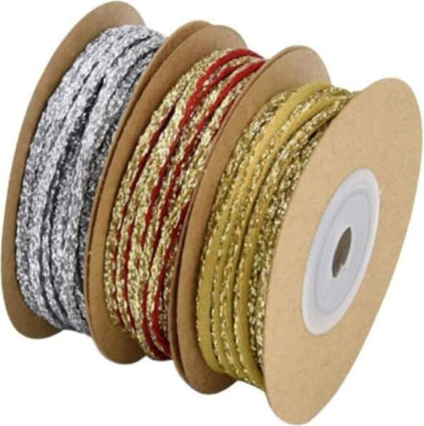 3 Ruller Julebånd Tau Stripe Ferie Innpakning Gavebånd