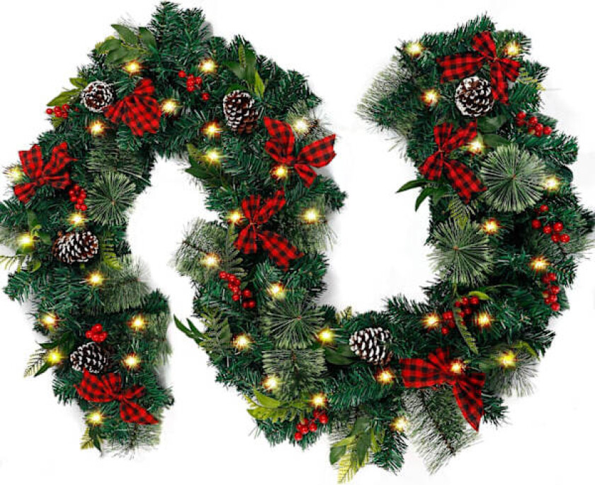 3m Julekrans med 50 Lys, Grankrans for Utendørs, Innendørs, Juledekorasjon