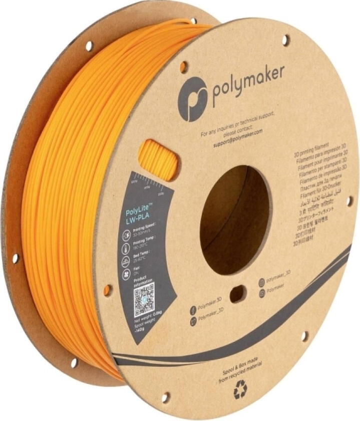 Polymaker Pa08007 Filament Lw-Pla Mat, Lav Massefylde 1.75 Mm 800 G Neonorange (Mat) Polylite™ 1 Stk