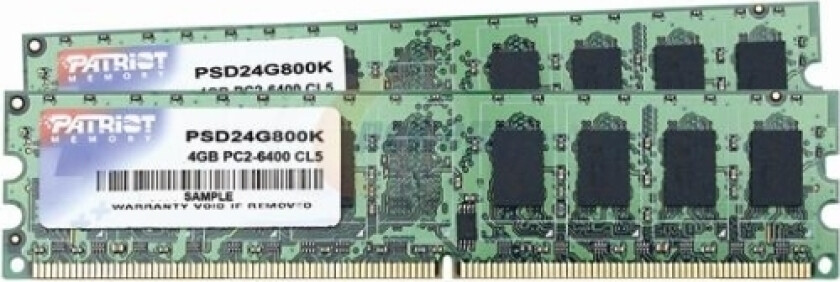 Patriot Signature Line - Ddr2 - Sett - 4 Gb: 2 X 2 Gb - Dimm 240-Pinners - 800 Mhz / Pc2-6400 - Cl5 - 1,9 V - Ubuffret - Ikke-Ecc