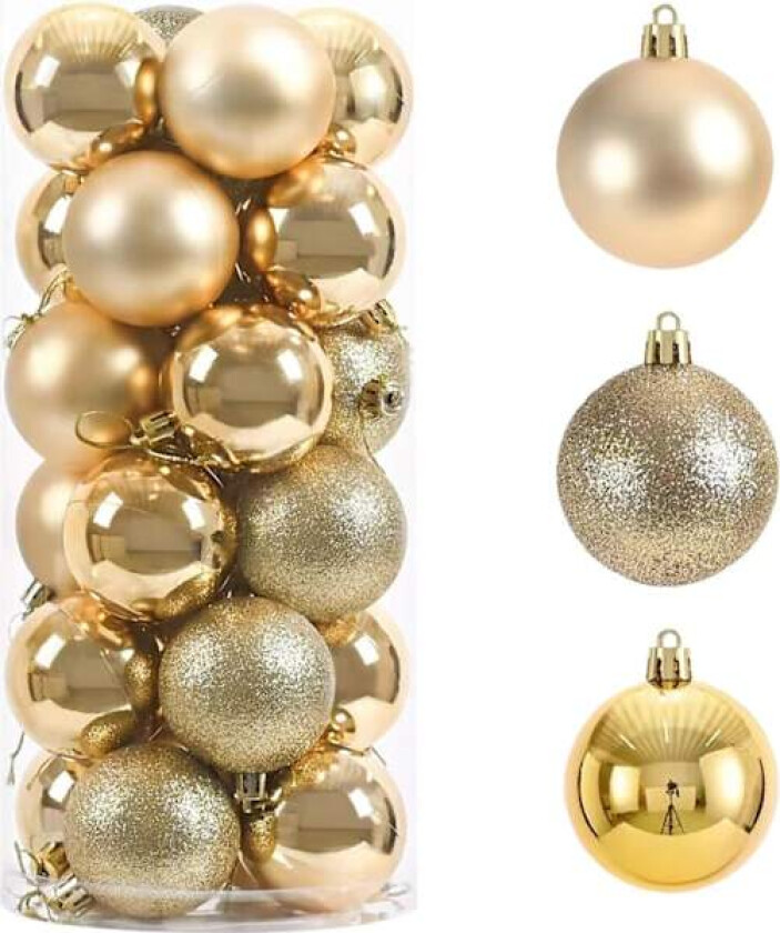 24 stk Julekuler Ornamenter, Uknuselige Julehengende Kuler for Juletre, Ferie, Bryllup, Mardi Gras P